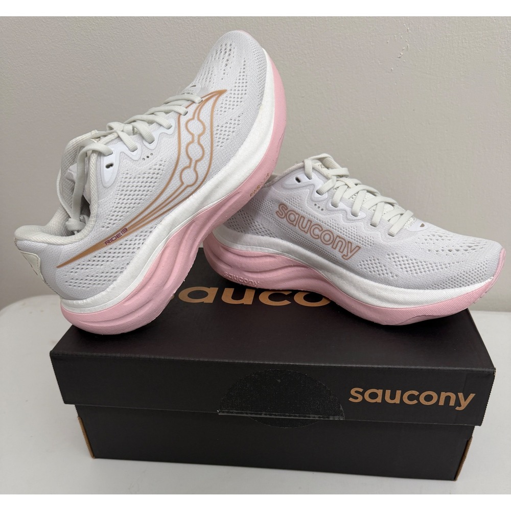 Saucony Ride 19 Womens Running Shoes White Silk Pink S11055-151 Size 7